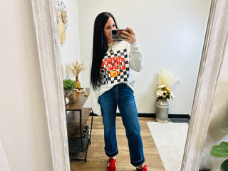 Gray Football Chiefs Checkered Sweatshirt-Pullovers-Motis & CO-Motis & Co Boutique, Women's Fashion Boutique in Carthage, Missouri
