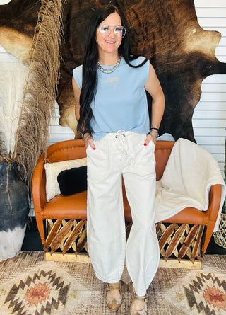 Saddle Stone Blue Boxy Tank-sleeveless-2 Fly-Motis & Co Boutique, Women's Fashion Boutique in Carthage, Missouri