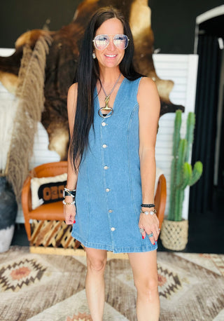 Carla Denin Button Front Dress-Dresses-HYFVE-Motis & Co Boutique, Women's Fashion Boutique in Carthage, Missouri