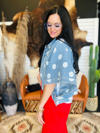 Delilah Denim Polka Dot Jacket-outerwear-24th-Motis & Co Boutique, Women's Fashion Boutique in Carthage, Missouri