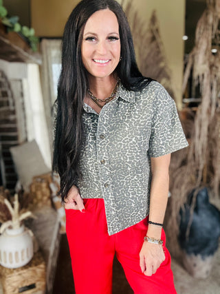 Donna Boxy Leopard Denim Top-Short Sleeves-Pretty Bash-Motis & Co Boutique, Women's Fashion Boutique in Carthage, Missouri