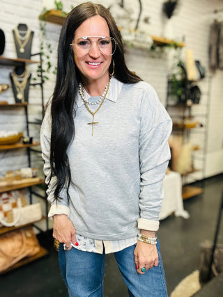 Mave Casual Crewneck Pullover - Grey-Pullovers-Very J-Motis & Co Boutique, Women's Fashion Boutique in Carthage, Missouri