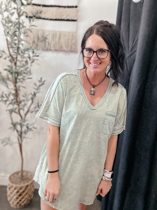 Stepping Out Casual T-Shirt Dress Sage-Dresses-Very J-Motis & Co Boutique, Women's Fashion Boutique in Carthage, Missouri