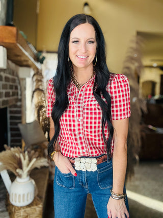 Ginger Red Plaid Western Blouse