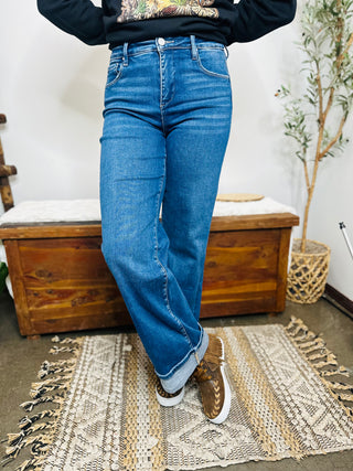 Riggin Wide Leg Cuffed Jeans-Jeans-Risen-Motis & Co Boutique, Women's Fashion Boutique in Carthage, Missouri