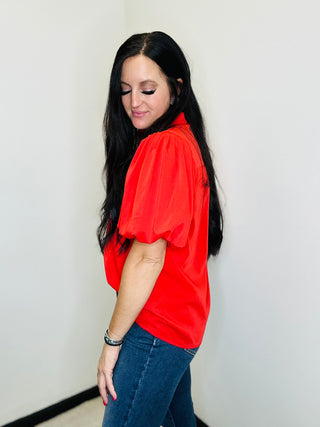 Reece Red Puff Sleeve Top-Tops-Jodifl-Motis & Co Boutique, Women's Fashion Boutique in Carthage, Missouri