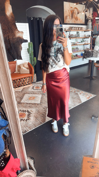 Miles Midi Satin Skirt-Dresses-HYFVE-Motis & Co Boutique, Women's Fashion Boutique in Carthage, Missouri