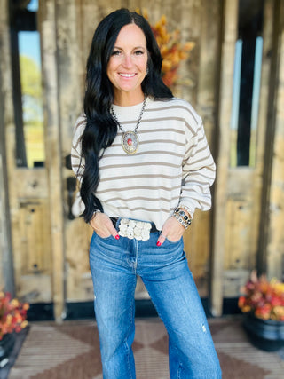 Robin Long Sleeve Beige Striped Sweater