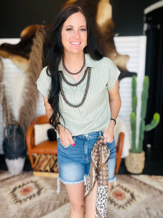 Emilia Striped Collared Cuff Sleeve Top-Short Sleeves-blu pepper-Motis & Co Boutique, Women's Fashion Boutique in Carthage, Missouri