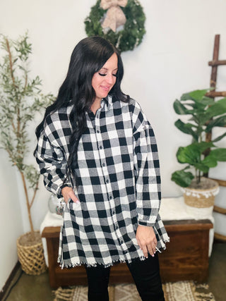 Starla Oversized Black Plaid Shirt-Long Sleeves-Risen-Motis & Co Boutique, Women's Fashion Boutique in Carthage, Missouri