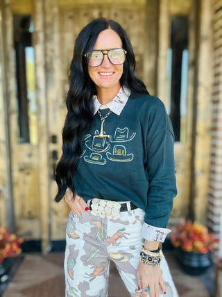 Tip Your Hat Green Western Sweater