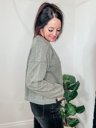 Laid Back Mineral Wash Oversized Pullover Olive-Pullovers-Zenana-Motis & Co Boutique, Women's Fashion Boutique in Carthage, Missouri