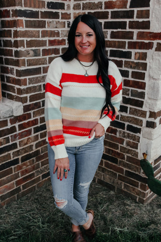 Kelly Multi Color Striped Sweater-Sweaters-MOTIS-Motis & Co Boutique, Women's Fashion Boutique in Carthage, Missouri