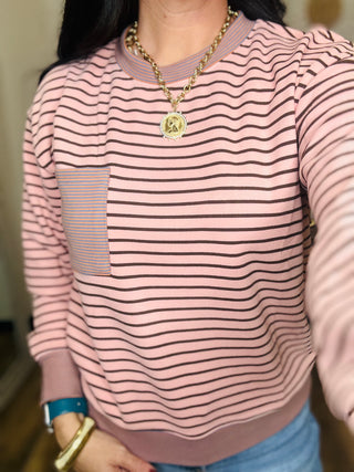 Nina Pink Stripe Brushed Pullover-Pullovers-staccato-Motis & Co Boutique, Women's Fashion Boutique in Carthage, Missouri