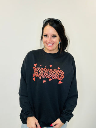 XOXO Black and Red Checkered Graphic Sweatshirt-Pullovers-Motis & CO-Motis & Co Boutique, Women's Fashion Boutique in Carthage, Missouri