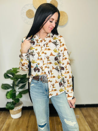 Posie Western Desert Pearl Snap Blouse-Long Sleeves-sterling kreek-Motis & Co Boutique, Women's Fashion Boutique in Carthage, Missouri