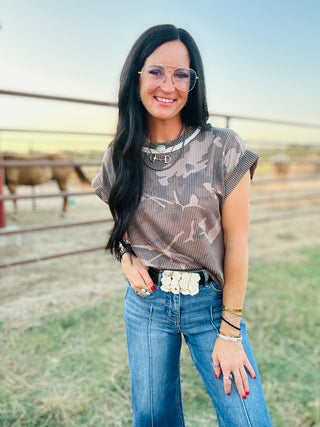 Dusty Camo Kreek Ribbed Top-Short Sleeves-sterling kreek-Motis & Co Boutique, Women's Fashion Boutique in Carthage, Missouri