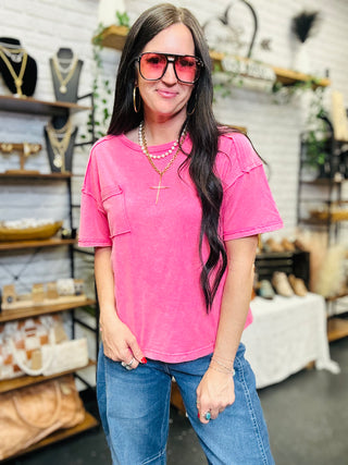 Keep It Simple Pocket Tee Pink-Short Sleeves-Very J-Motis & Co Boutique, Women's Fashion Boutique in Carthage, Missouri