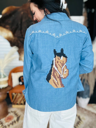 Lena Western Denim Embroidery Shirt-Long Sleeves-Taelynn-Motis & Co Boutique, Women's Fashion Boutique in Carthage, Missouri