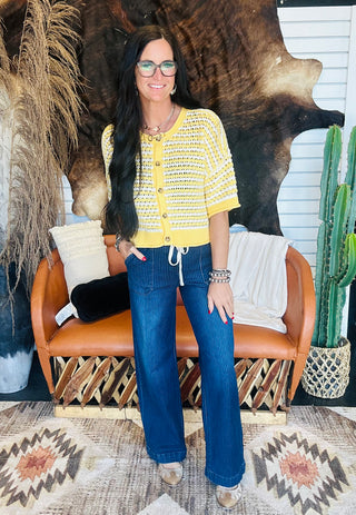 Porter Pinstriped Wide Leg Jeans