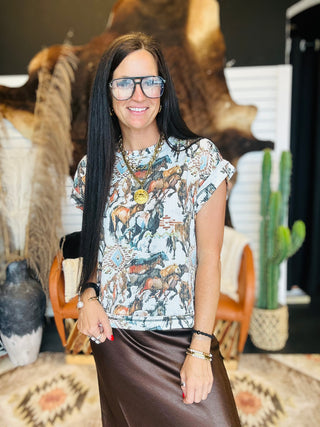 Run Wild Ribbed Western Print Top