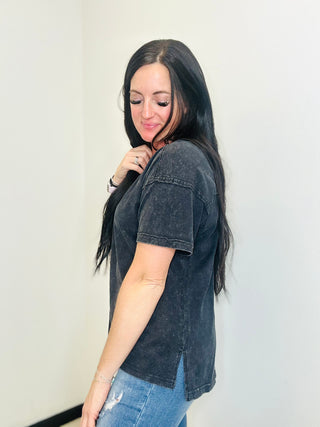 Renee Relaxed Pocket Tee Black-Short Sleeves-Very J-Motis & Co Boutique, Women's Fashion Boutique in Carthage, Missouri