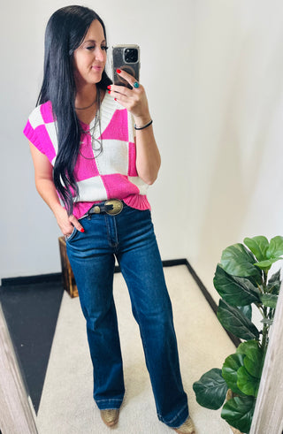 Checkered Sweater Vest in Pink - Nova-Sweaters-HYFVE-Motis & Co Boutique, Women's Fashion Boutique in Carthage, Missouri