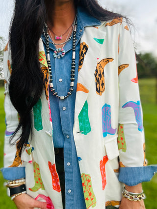 Loretta Western Boot Blazer-Blazers-Taelynn-Motis & Co Boutique, Women's Fashion Boutique in Carthage, Missouri
