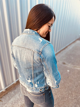 Classic Distressed Denim Jacket-Coats & Jackets-VERVET by Flying Monkey-Motis & Co Boutique, Women's Fashion Boutique in Carthage, Missouri