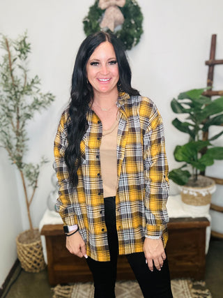 Starla Oversized Yellow Plaid Shirt-Long Sleeves-Risen-Motis & Co Boutique, Women's Fashion Boutique in Carthage, Missouri