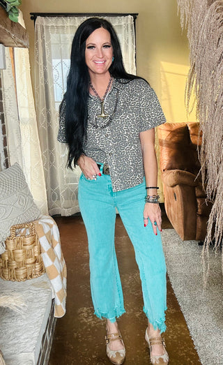 Donna Boxy Leopard Denim Top-Short Sleeves-Pretty Bash-Motis & Co Boutique, Women's Fashion Boutique in Carthage, Missouri