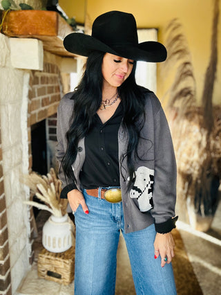 Black Baldy Cattle Cardigan-Cardigans-2 Fly-Motis & Co Boutique, Women's Fashion Boutique in Carthage, Missouri