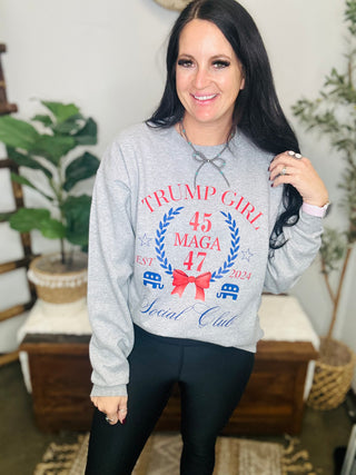 Grey Trump Girl Social Club Sweatshirt-Pullovers-Motis & CO-Motis & Co Boutique, Women's Fashion Boutique in Carthage, Missouri