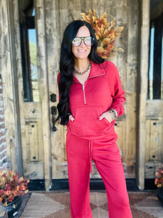 Barb Zip Collar Raglan Pullover Red