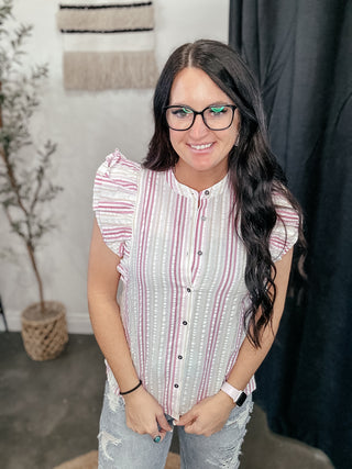 Easy Stripe Pink and White Top-Short Sleeves-Entro-Motis & Co Boutique, Women's Fashion Boutique in Carthage, Missouri