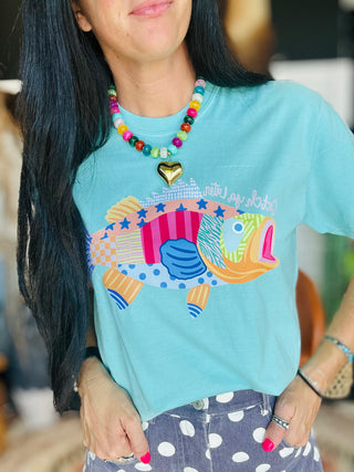 Patchwork Fish Catch Ya Later Tee-Graphic Tees-MOTIS-Motis & Co Boutique, Women's Fashion Boutique in Carthage, Missouri