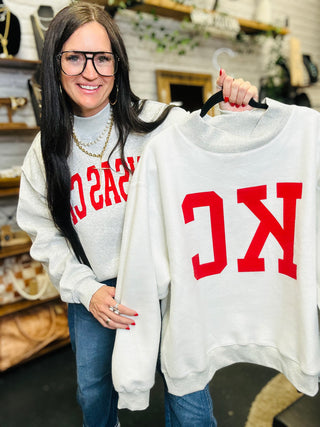 Kansas City Oversized Mock Neck Sweatshirt-graphic Sweatshirt-BucketList-Motis & Co Boutique, Women's Fashion Boutique in Carthage, Missouri