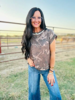 Dusty Camo Kreek Ribbed Top-Short Sleeves-sterling kreek-Motis & Co Boutique, Women's Fashion Boutique in Carthage, Missouri