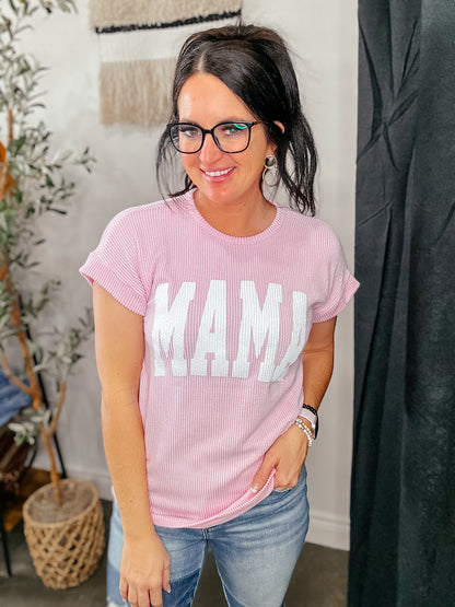 Mama Ribbed Dolman Sleeve Top Pink-Graphic Tees-HEIMISH-Motis & Co Boutique, Women's Fashion Boutique in Carthage, Missouri