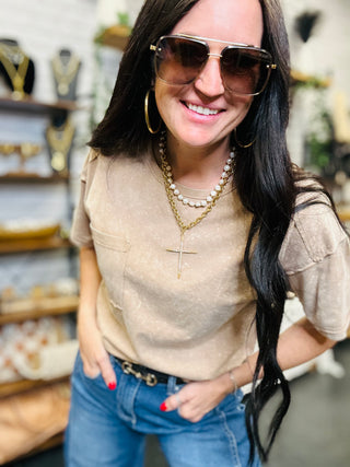 Keep It Simple Pocket Tee Taupe-Short Sleeves-Very J-Motis & Co Boutique, Women's Fashion Boutique in Carthage, Missouri
