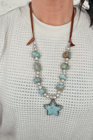 Turquoise Rare Rock Star Necklace-Necklaces-A Rare Bird-Motis & Co Boutique, Women's Fashion Boutique in Carthage, Missouri