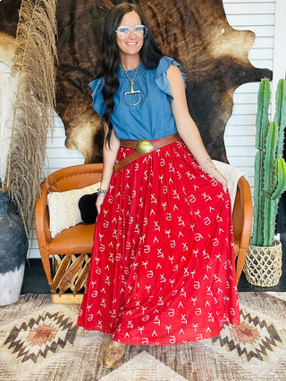 Red Dirt Branded Maxi Skirt-Dresses-sterling kreek-Motis & Co Boutique, Women's Fashion Boutique in Carthage, Missouri