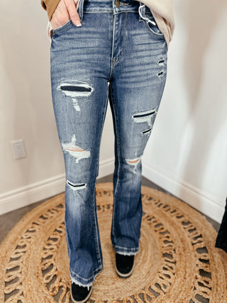 Blaine Destroyed Patch Flare Jeans-Jeans-Ave-Motis & Co Boutique, Women's Fashion Boutique in Carthage, Missouri