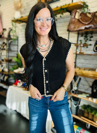 Chloe Crochet Boxy Vest-Short Sleeves-blu pepper-Motis & Co Boutique, Women's Fashion Boutique in Carthage, Missouri