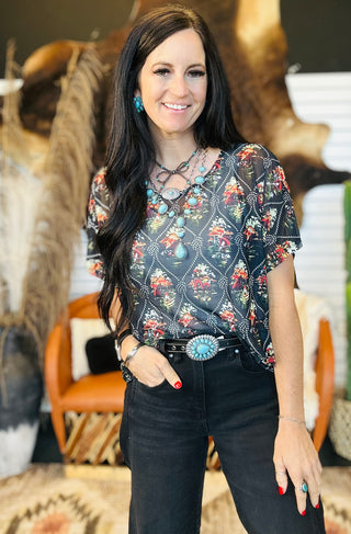 Grace Oversize Western Mesh Top-Short Sleeves-Lucky & Blessed-Motis & Co Boutique, Women's Fashion Boutique in Carthage, Missouri