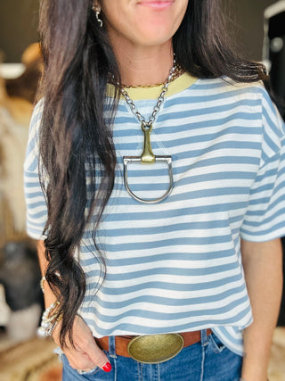 Edie Dusty Blue Striped Casual Short Sleeve Tee-Short Sleeves-blu pepper-Motis & Co Boutique, Women's Fashion Boutique in Carthage, Missouri