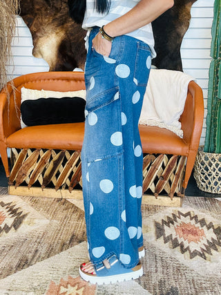Quentin Polka Dot Denim Barrel Jeans-Jeans-BiBi-Motis & Co Boutique, Women's Fashion Boutique in Carthage, Missouri