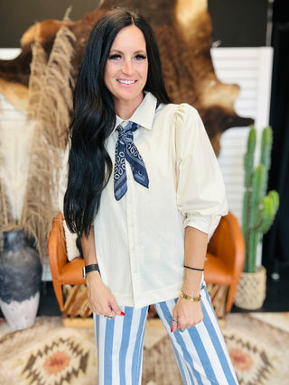 Ashley Puff Half Sleeve Blouse with Scarf