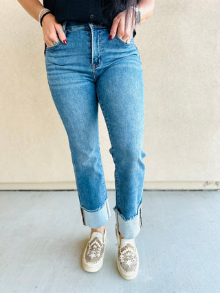 Jeb Cuffed Relaxed Straight Jeans-Jeans-Risen-Motis & Co Boutique, Women's Fashion Boutique in Carthage, Missouri