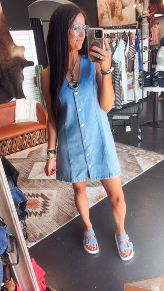 Carla Denin Button Front Dress-Dresses-HYFVE-Motis & Co Boutique, Women's Fashion Boutique in Carthage, Missouri